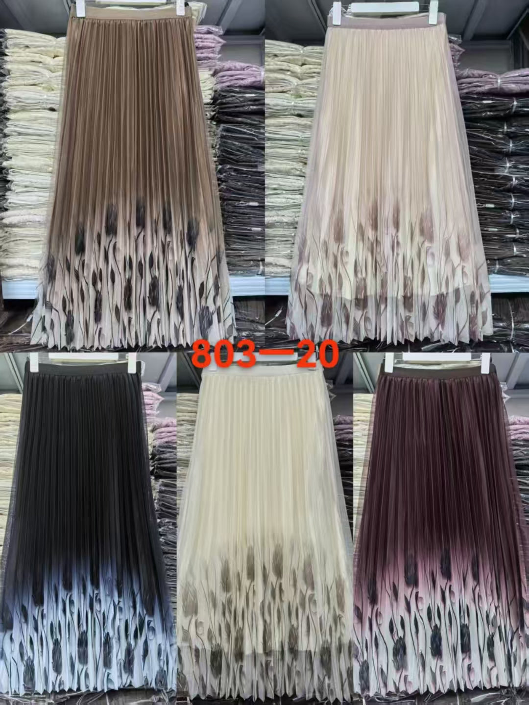Maroon Floral Ombré Pleated Maxi Skirt - Korean Wholesale Supplier India