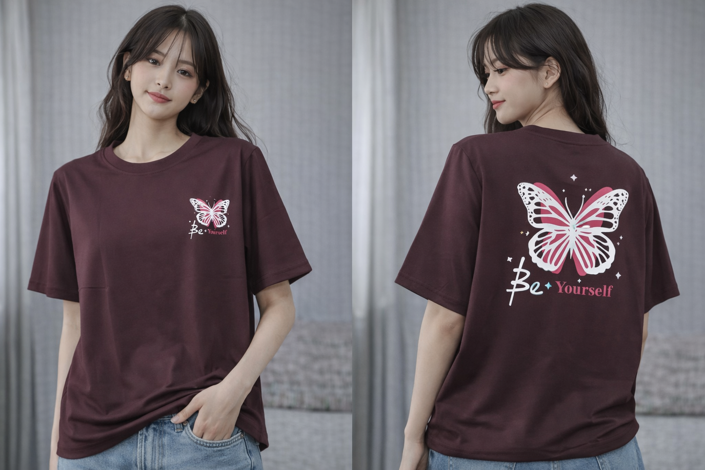 Korean Printed Cotton T Shirt for Women Wholesale | Butterfly Graphic Casual Top | Oversized Ladies T-Shirt Supplier India