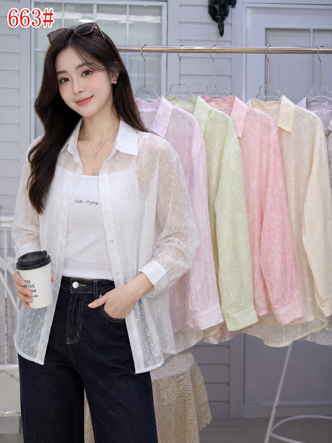 Elegant Floral Sheer Shirt - Luxury Korean Fashion Wholesaler