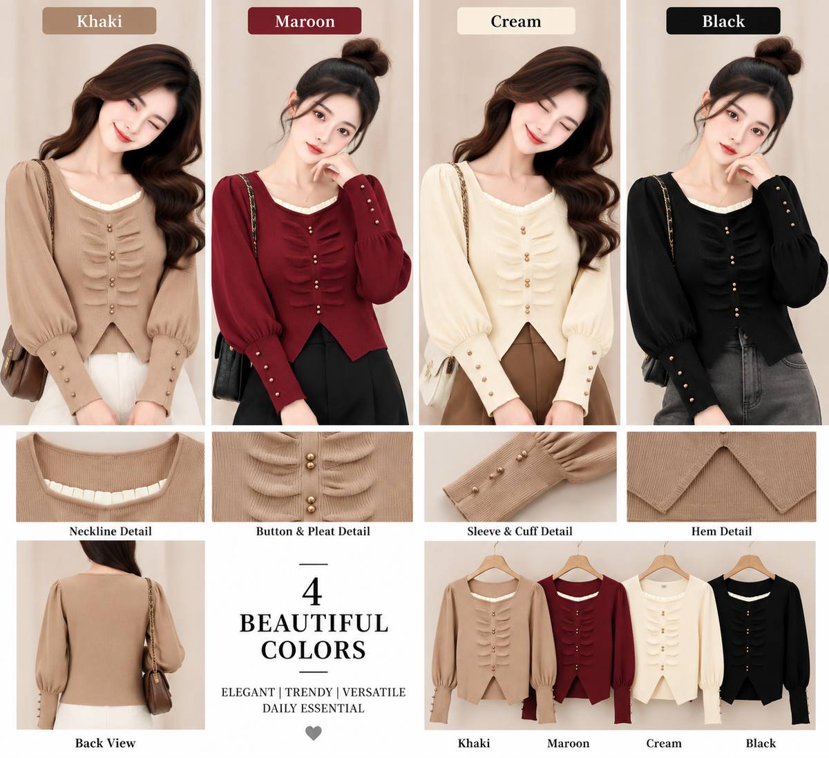 Elegant Ruched Knit Top - Korean Wholesale Supplier India