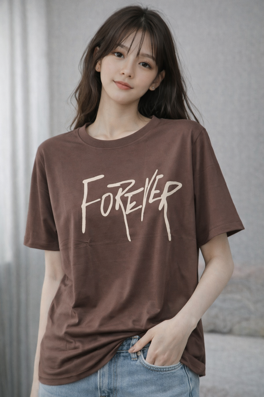 Forever Print Oversized T-Shirt for Women Wholesale | Korean Cotton Loose Fit Graphic Tee | Casual Ladies Tops Supplier India