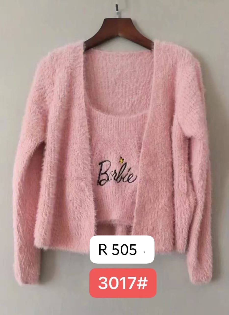 Imported China Bulk - Barbie Pink Fuzzy 2-Piece Winter Wear Cardigan & Tank Top Set Wholesale