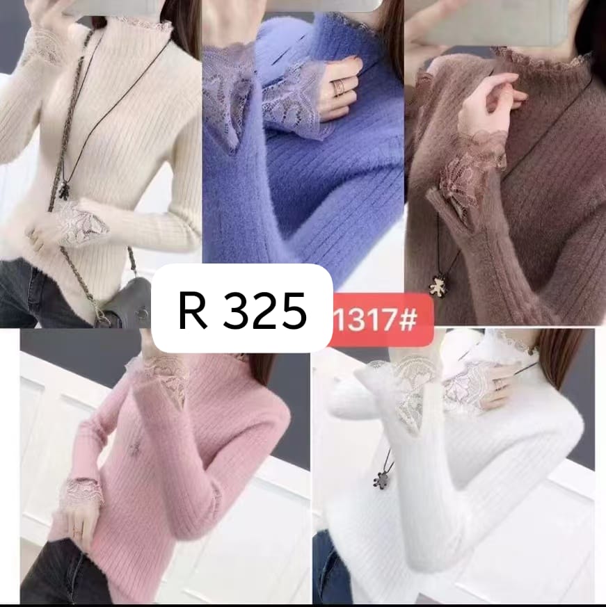 Wholesale Imported Sweater Supplier - ₹ 290 Fluffy Lace Cuff Turtleneck | 10 Colors