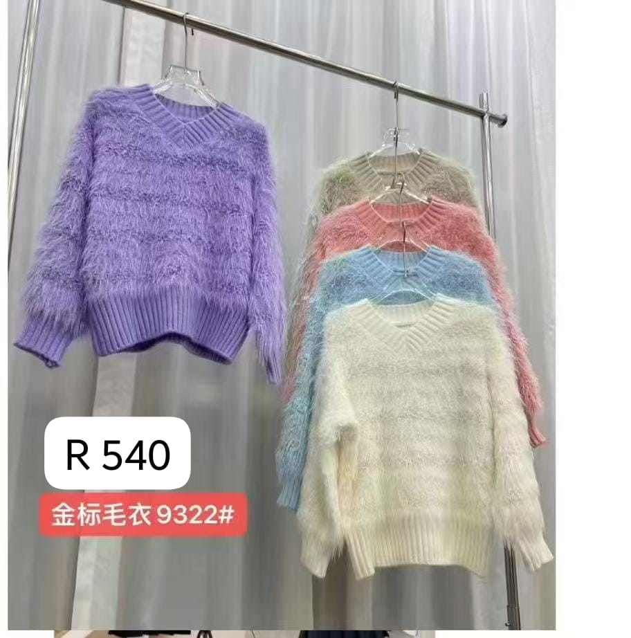 Korean Style Heavy Double Hair Fabric V-Neck Sweater - Wholesale 5-Color Pack