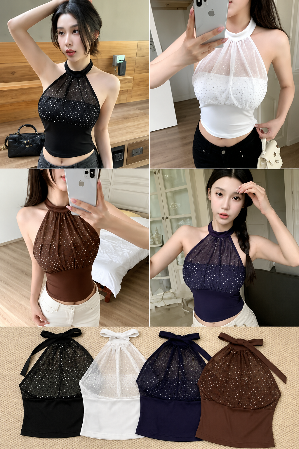 Imported Korean Glitter Mesh Halter Bralette for Women Wholesale India
