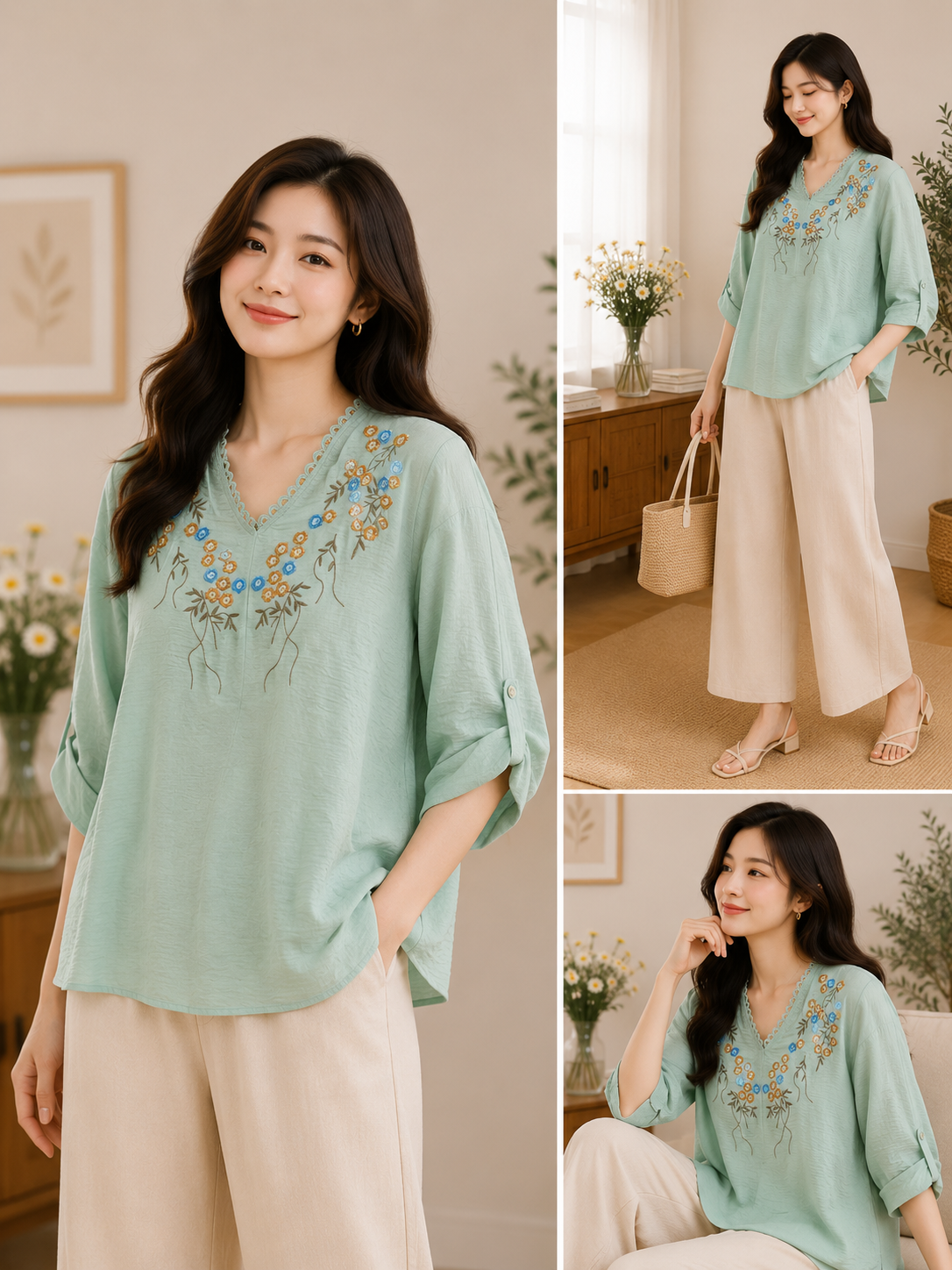 Imported Korean Mint Green Embroidered Top Wholesale | Korean Western Wear Supplier India