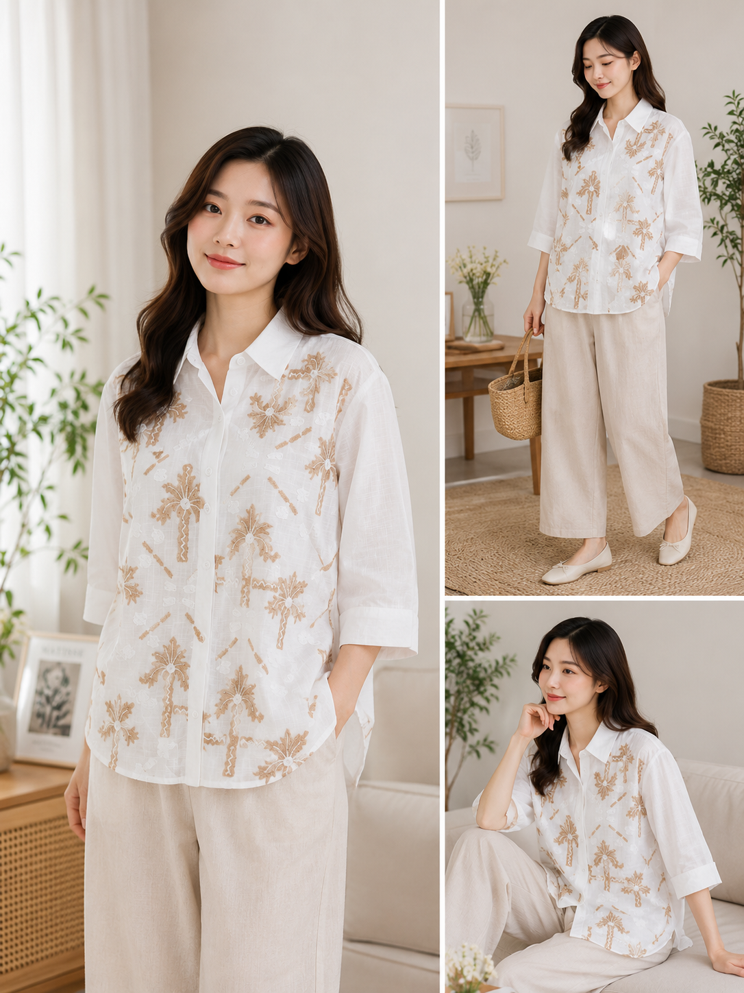 Imported Korean Palm Tree Embroidered White Shirt Wholesale | Premium Korean Western Wear Supplier India