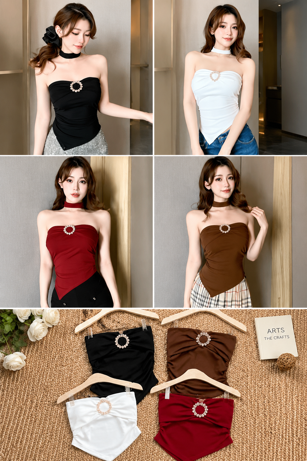 Imported Korean Pearl Buckle Halter Tube Bralette for Women Wholesale India