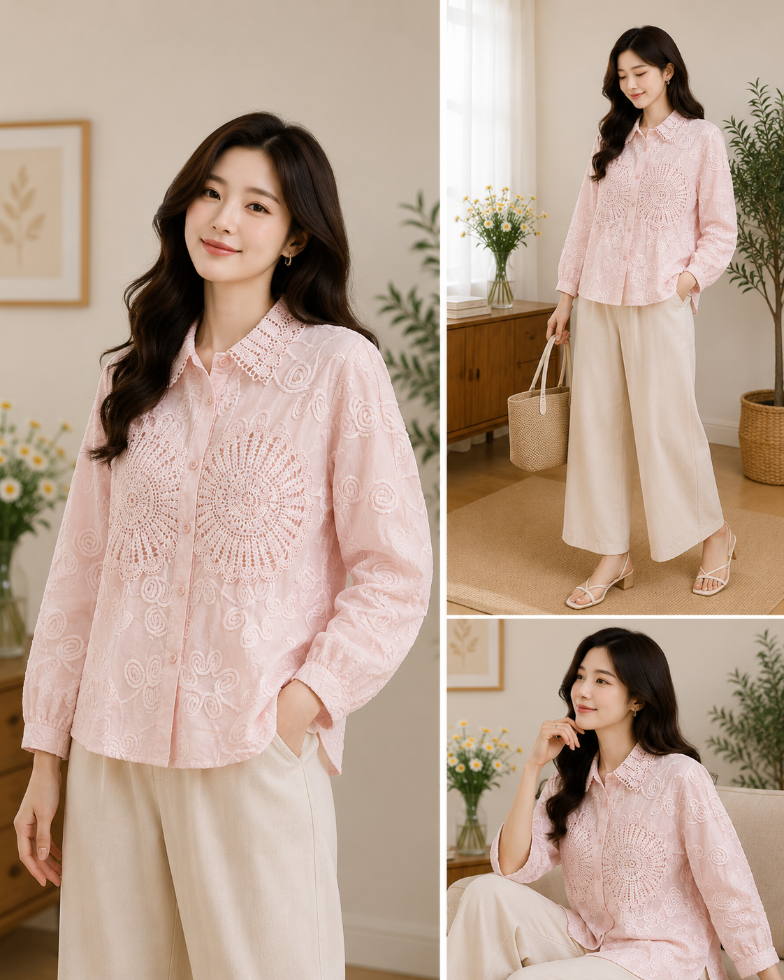 Imported Korean Pink Lace Embroidered Shirt Wholesale | Premium Korean Cotton Western Wear Supplier India