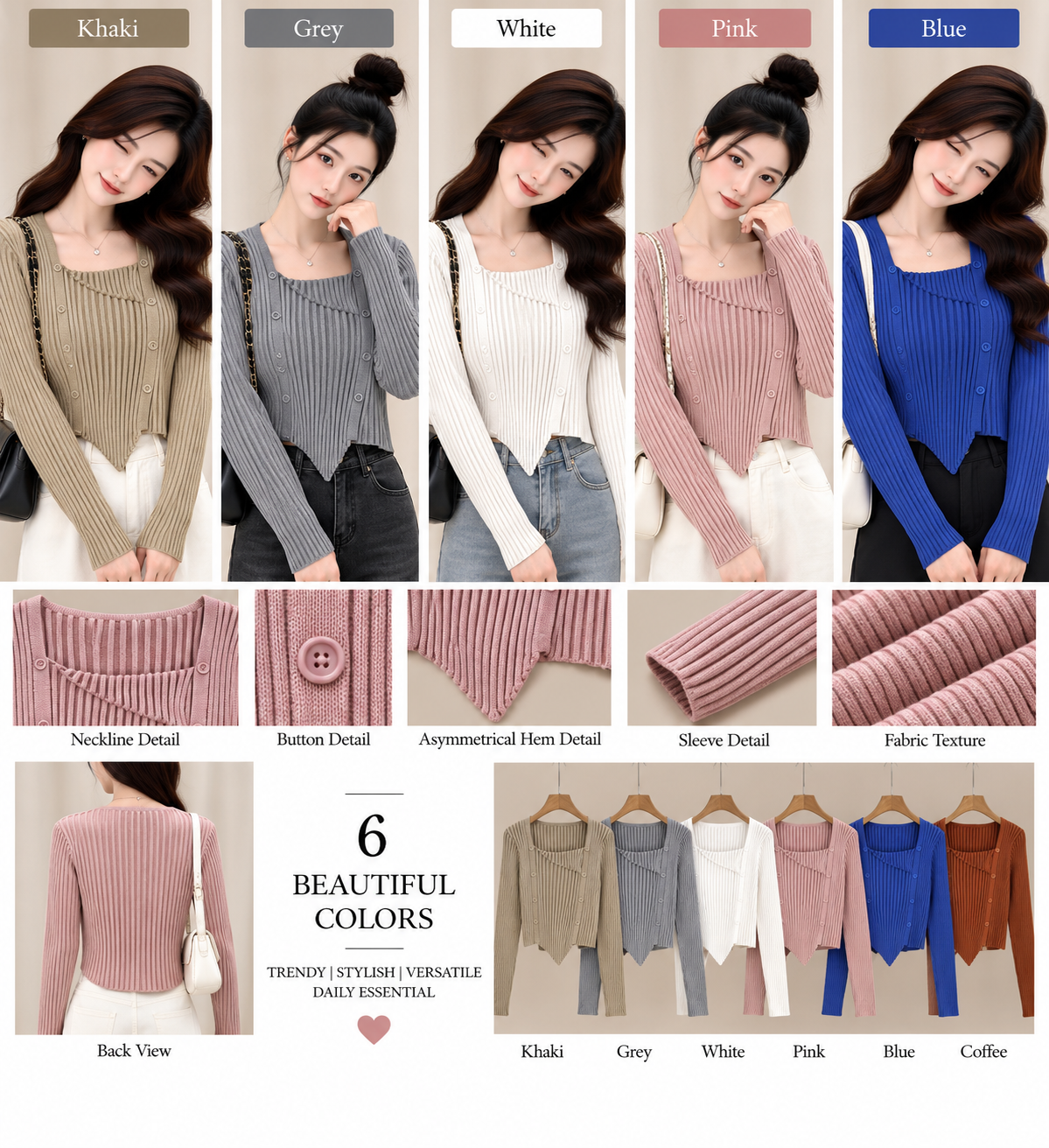 Korean Ribbed Button-Front Cardigan - Korean Imported Clothing in India