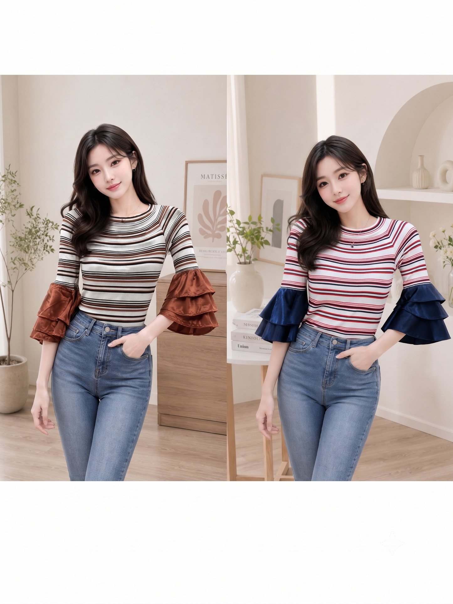 Korean Striped Ruffle Sleeve Top for Women | Imported Western Wear Wholesale Supplier India