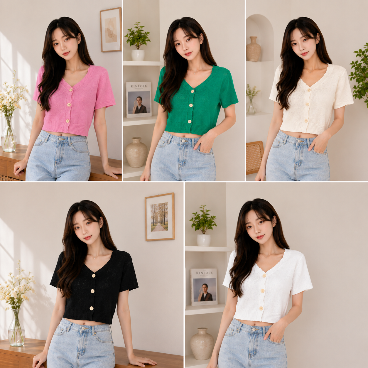 Korean V-Neck Button Knit Crop Top for Women | Imported Western Wear Wholesale Supplier India