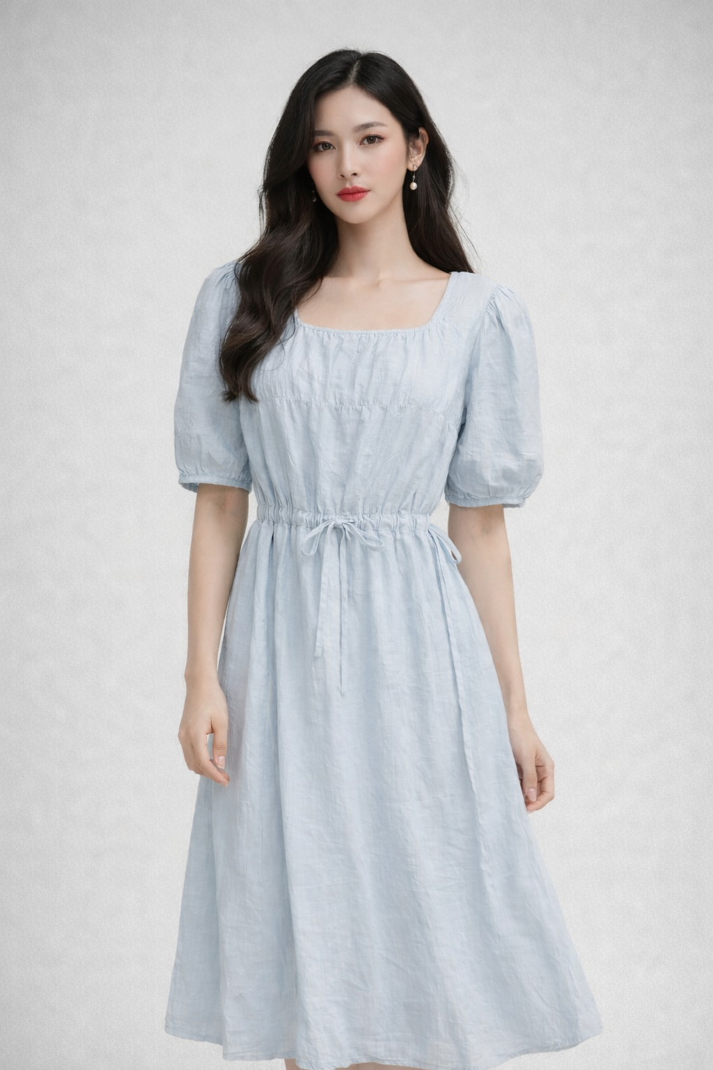 Imported Korean Western Midi Dress for Women | Cotton Blend Puff Sleeve Dress | Wholesale Supplier India – Zadine Fashion