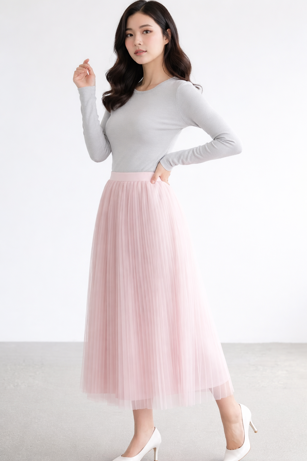 Imported Korean Pleated Midi Skirt for Women | Soft Net A-Line Skirt | Wholesale Western Wear Supplier India – Zadine Fashion