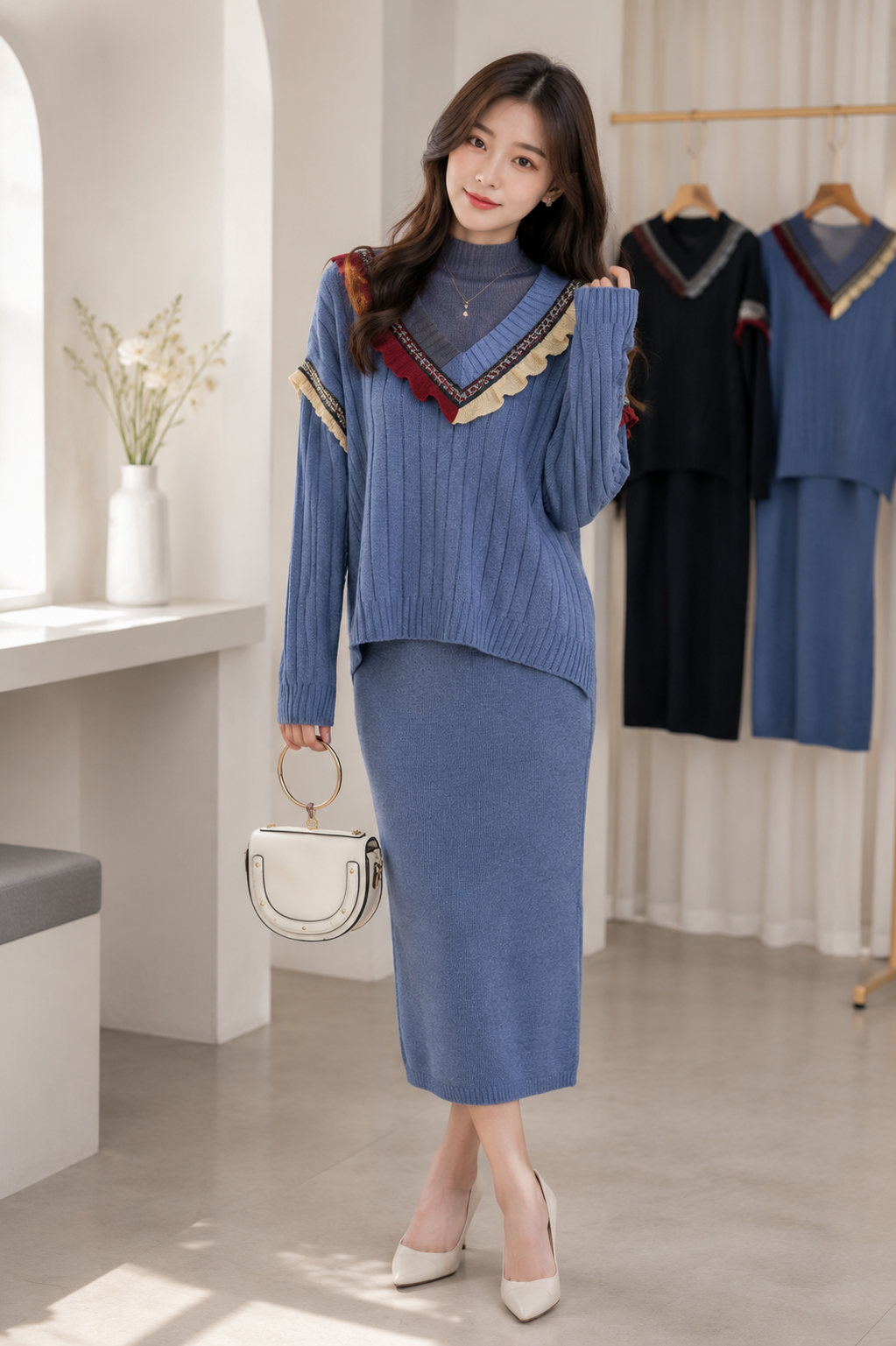Premium Knit Sweater & Midi Skirt Co-ord Set - Imported Western Wear Wholesale