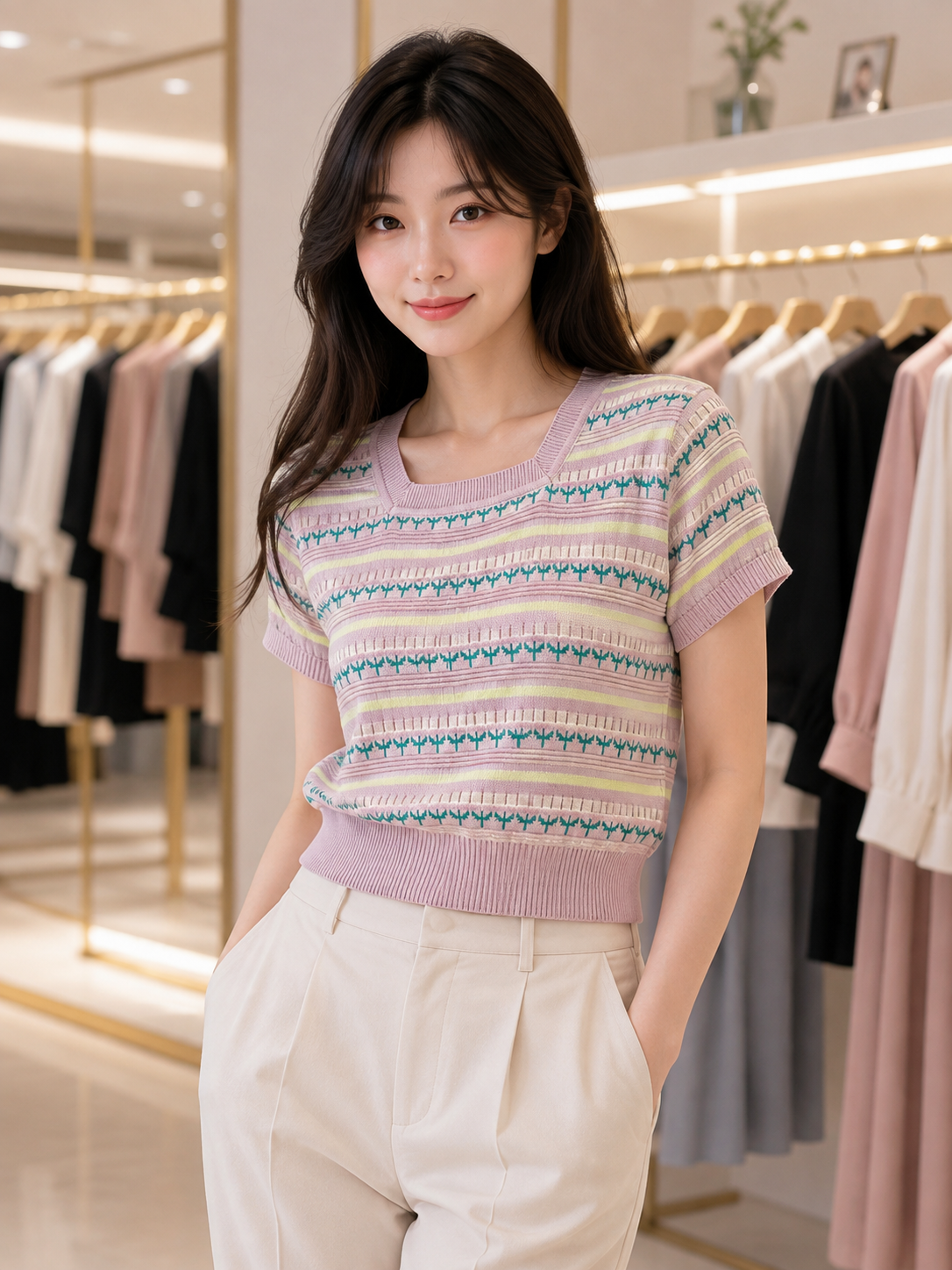 Premium Pastel Patterned Knit Top - Imported Western Wear Wholesale