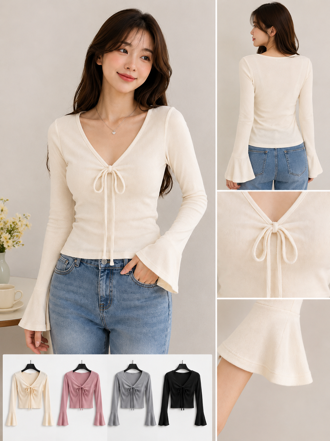 Premium Tie Front Bell Sleeve Top - Imported Western Wear Wholesale