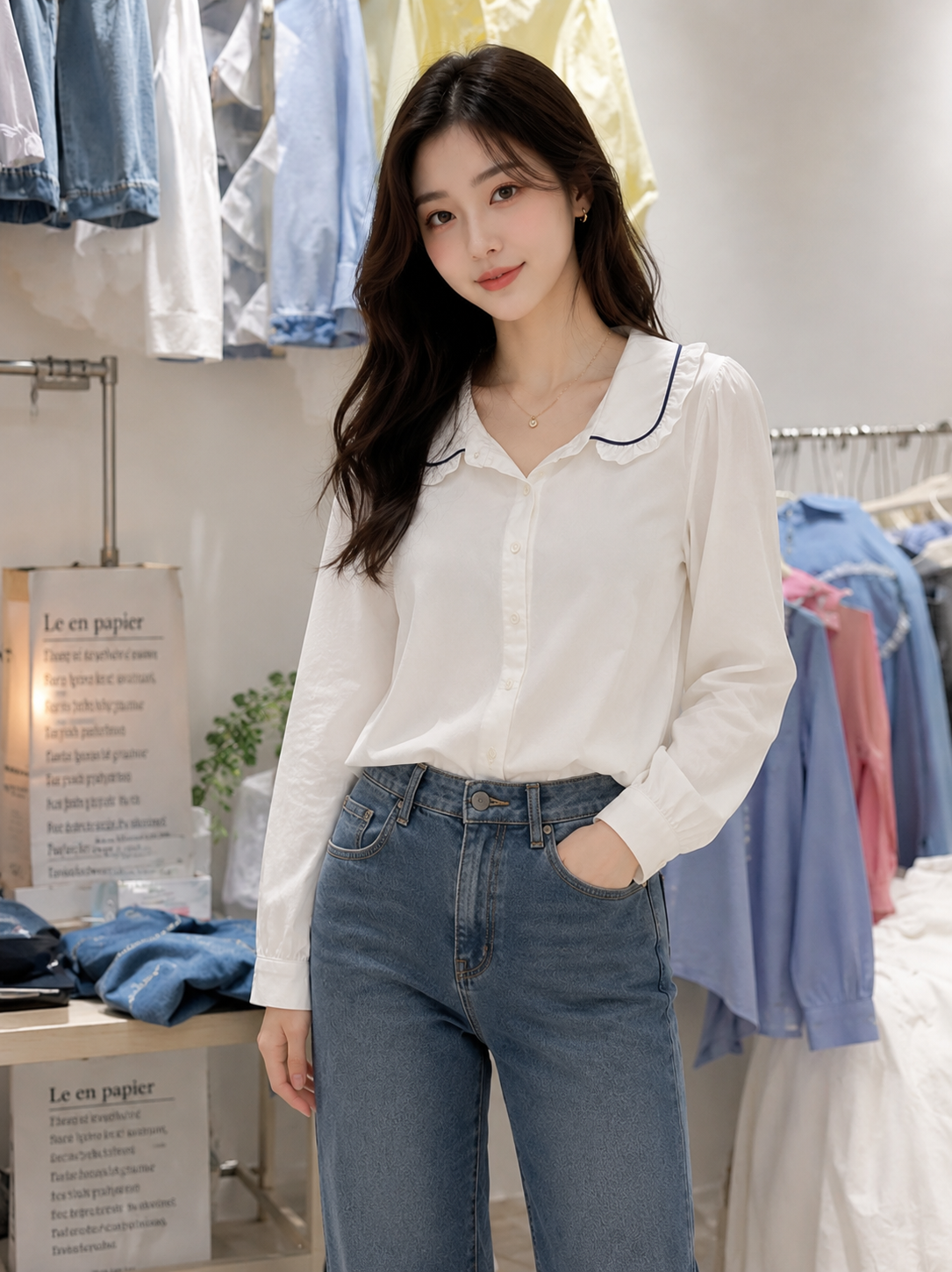 Premium Ruffle Collar Korean Blouse - High-Quality Imported Clothing Supplier