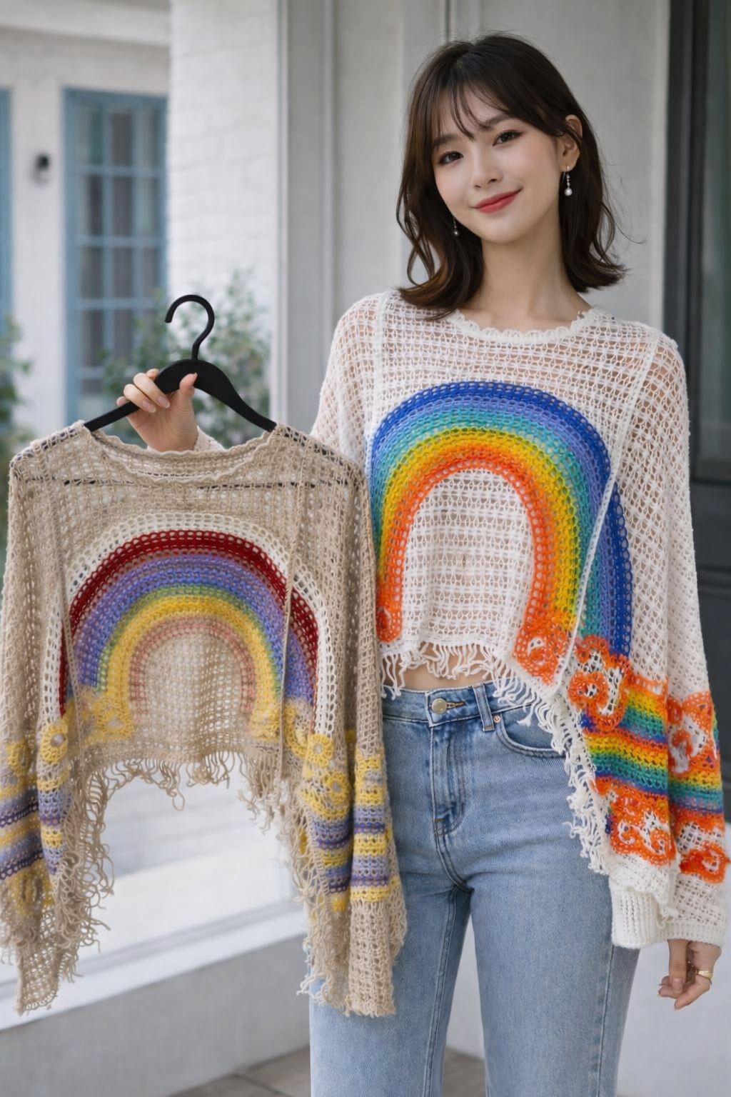 Korean Rainbow Crochet Sweater for Women Wholesale | Boho Colorful Knit Crop Top Trendy Western Wear Supplier India