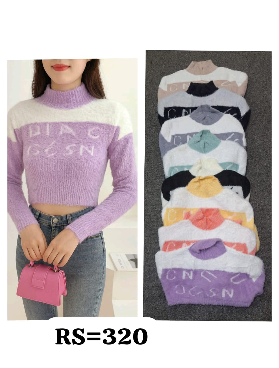 Strawberry?pattern soft knit sweater, shown on model; cute Korean winter style