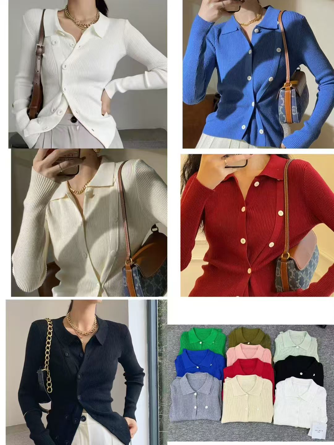 Sweater-shirt hybrid top—soft knit body with shirt collar and cuffs for smart-casual outfits.