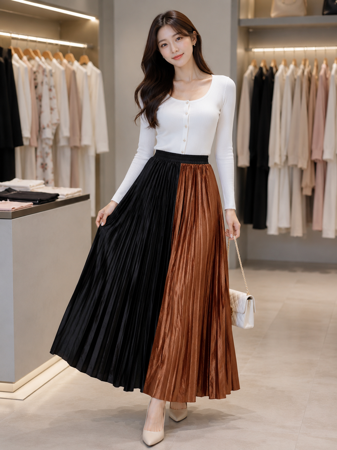 Two Tone Pleated Maxi Skirt - Korean Wholesale Supplier India