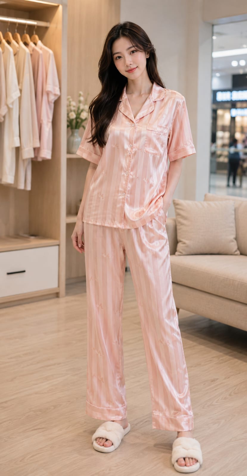 Printed Satin 2-in-1 Notch-Lapel Night Suit Set - Korean Wholesale Supplier India