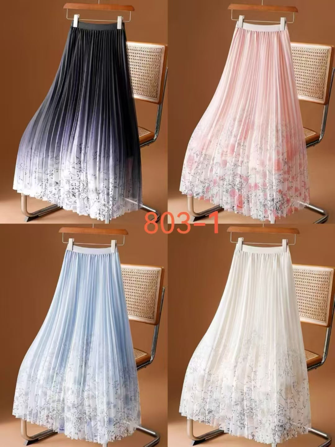 Gradient Ombré Pleated Maxi Skirt - Korean Wholesale Supplier India