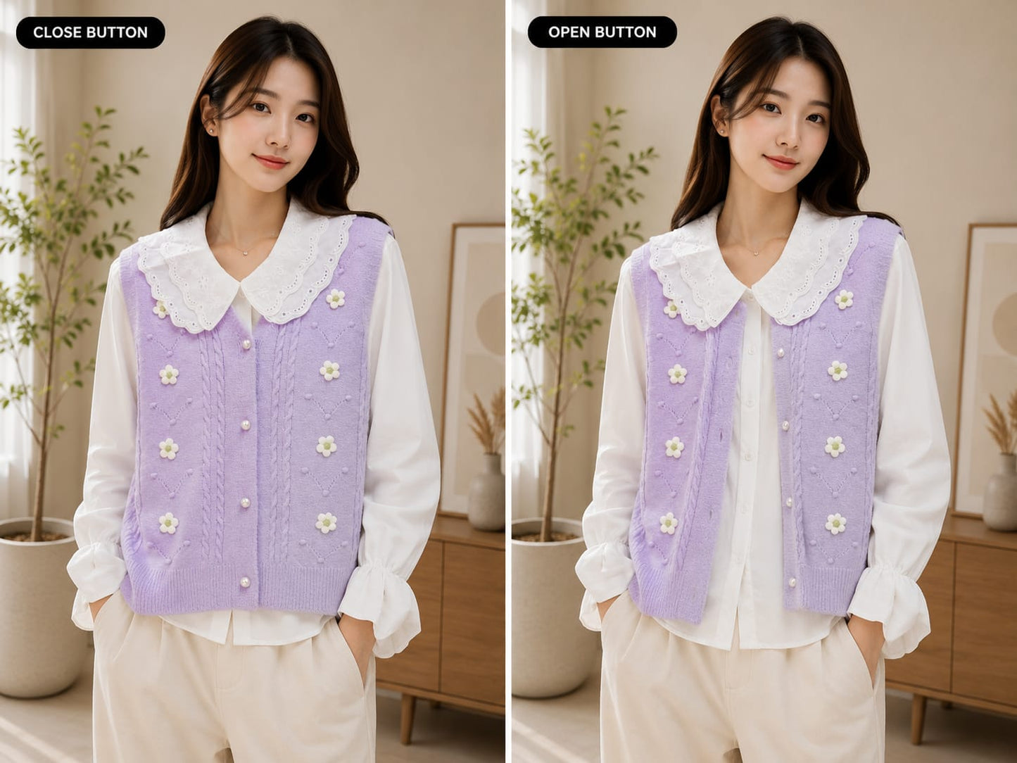 Cable-Knit Buttoned Sweater Vest with Layered Shirt Set - Trending Co-ords & Western Wear Bulk