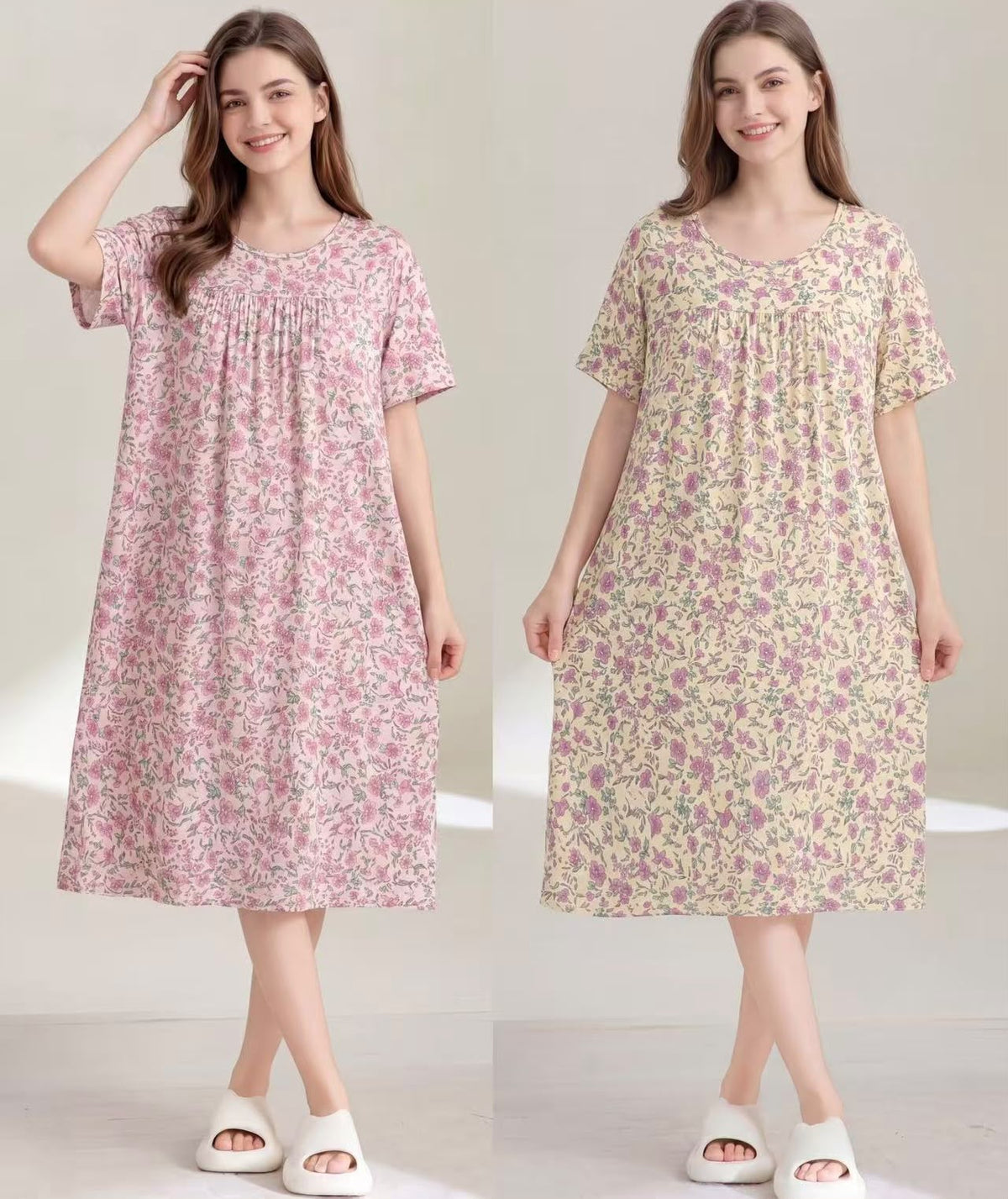 Korean floral printed gathered nightdress assorted wholesale designs image 3 Zadine Fashion