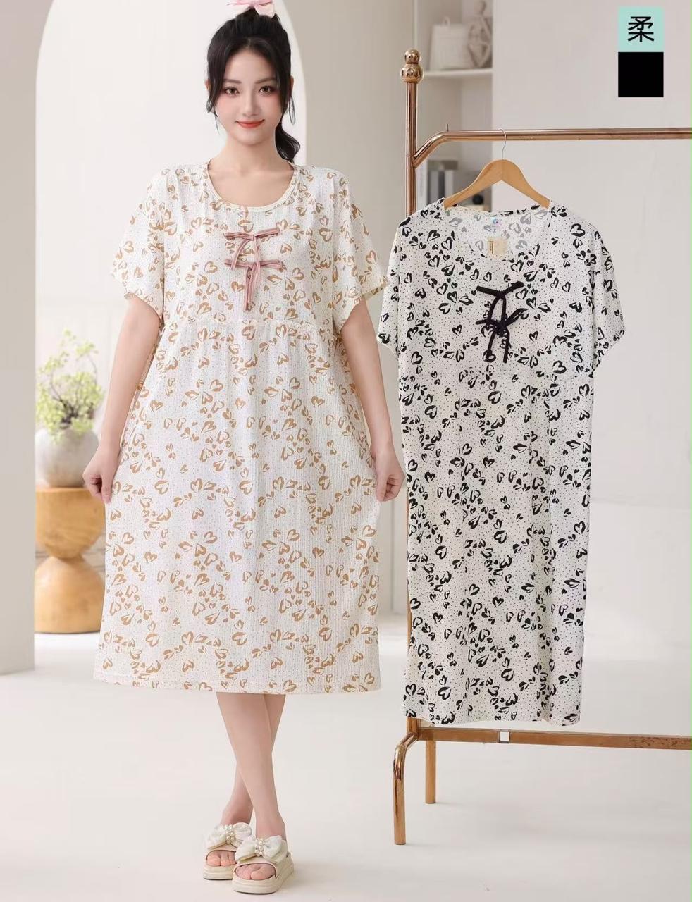 Zadine Fashion Korean printed bow neck nightdress assorted design 3