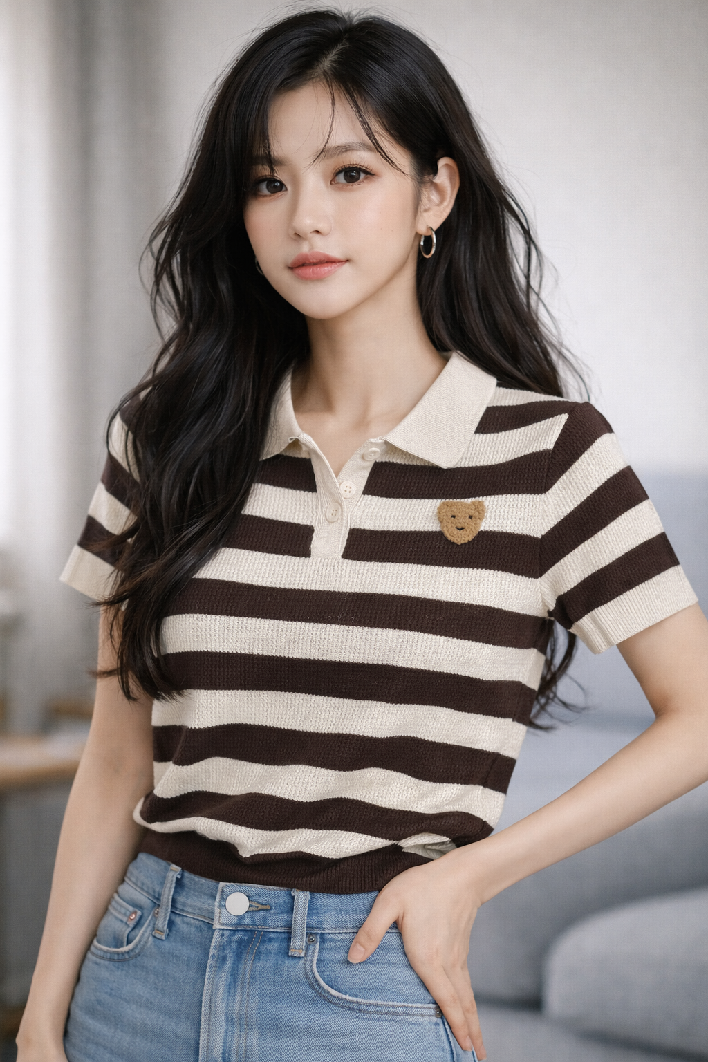 Imported Korean Striped Knit Polo Top Wholesale | Women Western Wear Supplier India