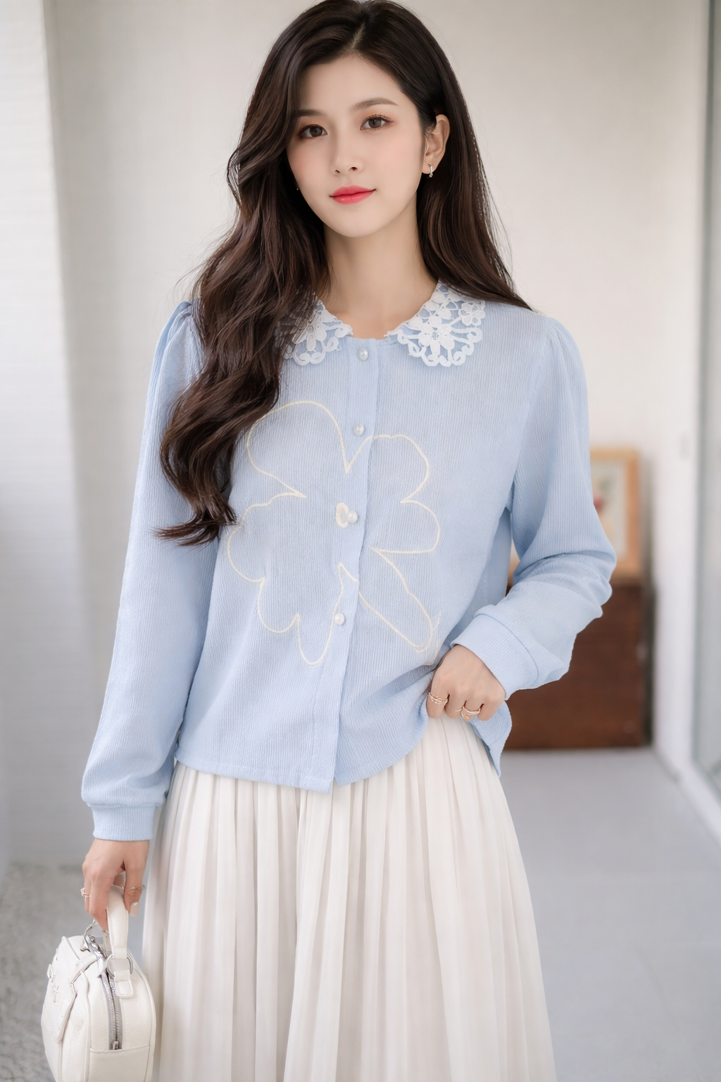 Imported Korean Embroidered Lace Collar Shirt for Women – Korean Western wear Wholesale Supplier