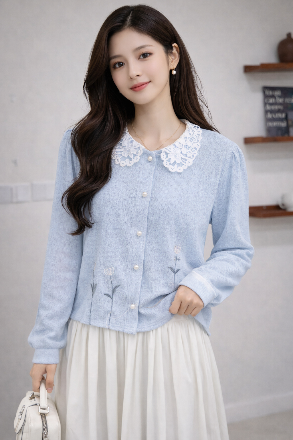Imported Korean Embroidered Lace Collar Shirt for Women – Korean Westernwear Wholesale Supplier