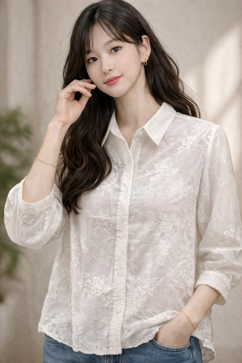 Imported Korean White Embroidered Shirt for Women Wholesale India - Zadine Fashion