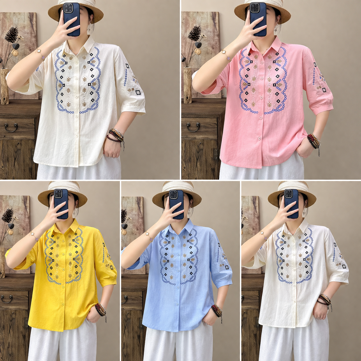 Korean Embroidered Cotton Shirt for Women | Casual Loose Fit Daily Wear Tops Wholesale India