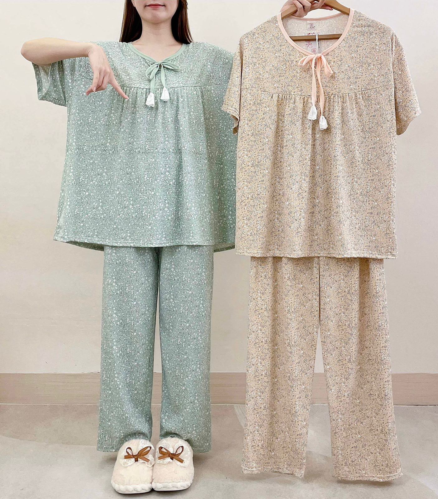Korean Floral Loose Night Suit for Women Wholesale | Soft Cotton Lounge Sleepwear Supplier India | Ladies Nightwear Bulk