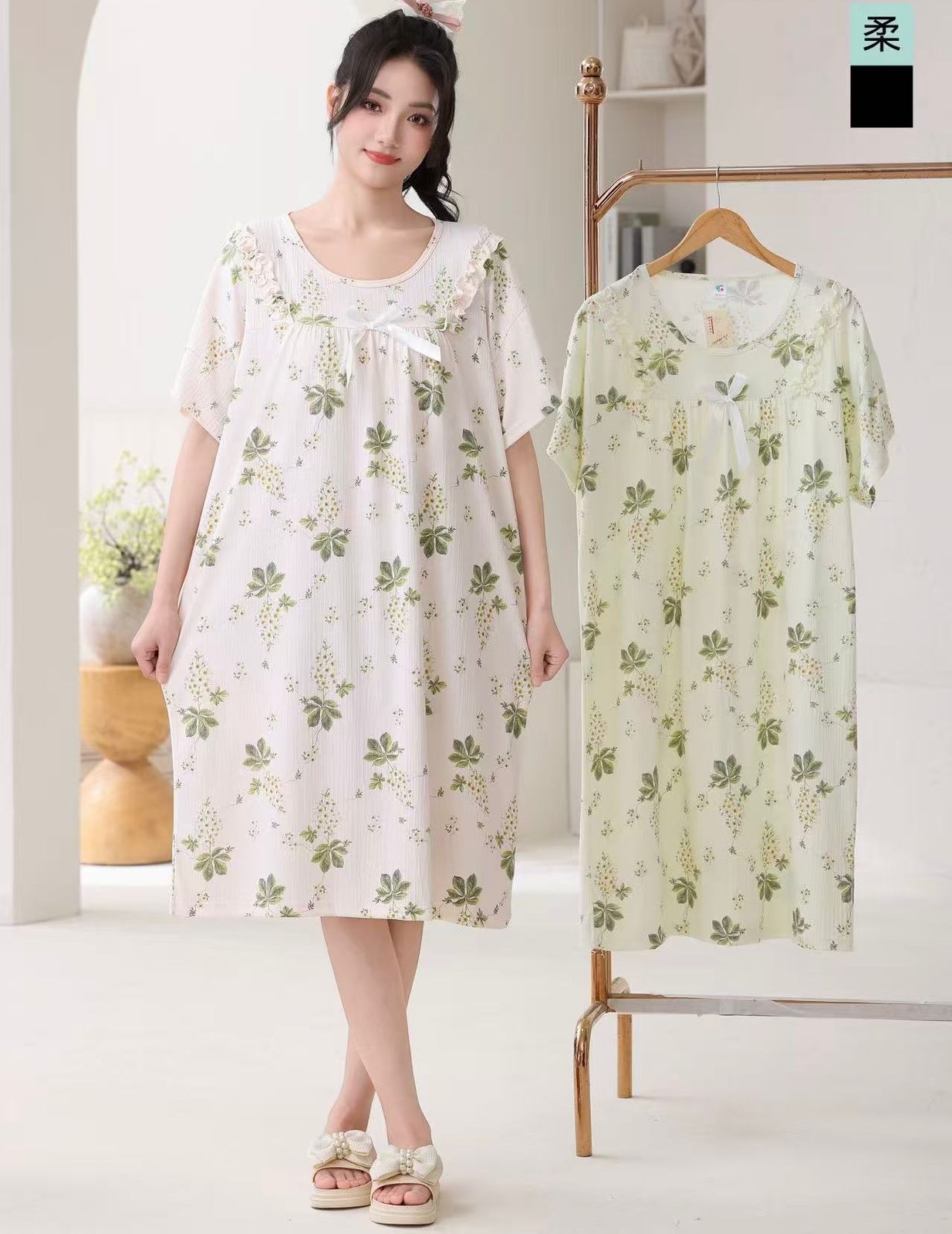 Korean Floral Nighty Dress for Women Wholesale | Soft Cotton Summer Sleepwear Supplier India | Ladies Nightwear Bulk