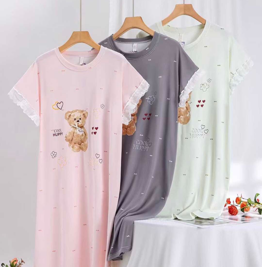 Korean Printed Short Nighty for Women Wholesale | Cotton T-Shirt Night Dress Supplier India | Ladies Sleepwear Bulk