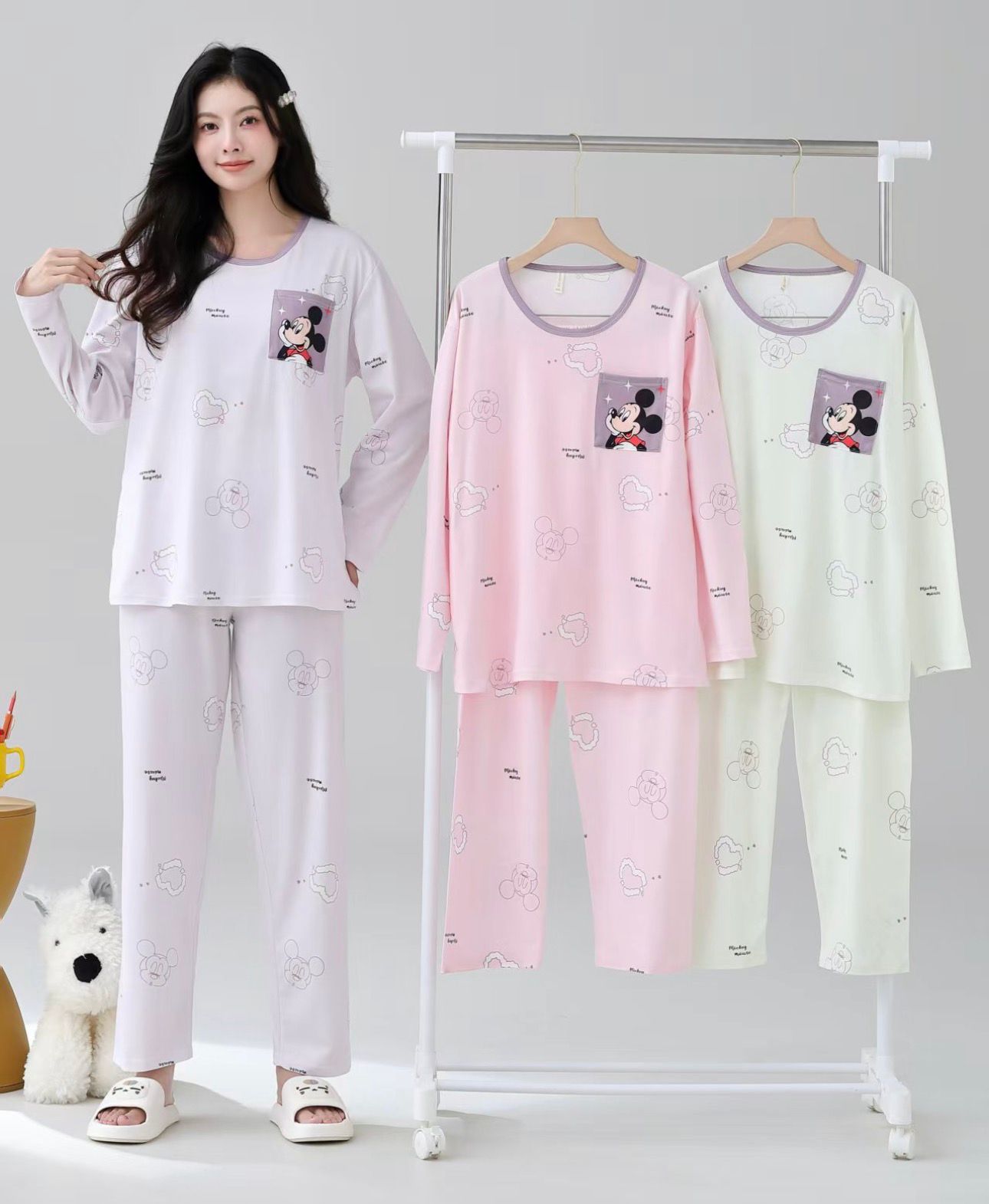 Korean Cartoon Full Sleeve Night Suit for Women Wholesale | Cotton Cute Sleepwear Set Supplier India | Ladies Nightwear Bulk