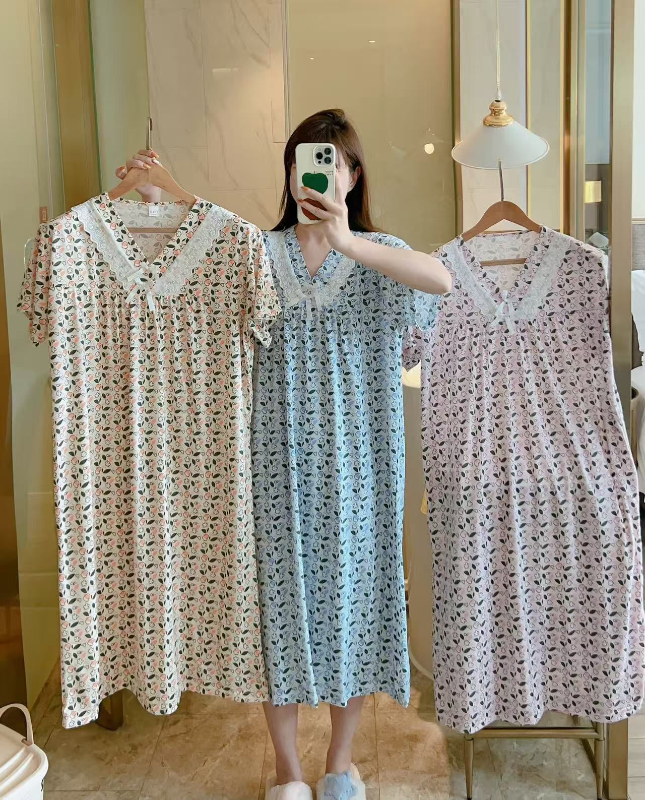 Korean Floral Night Dress for Women Wholesale | Cotton Summer Nighty Supplier India | Ladies Sleepwear Bulk