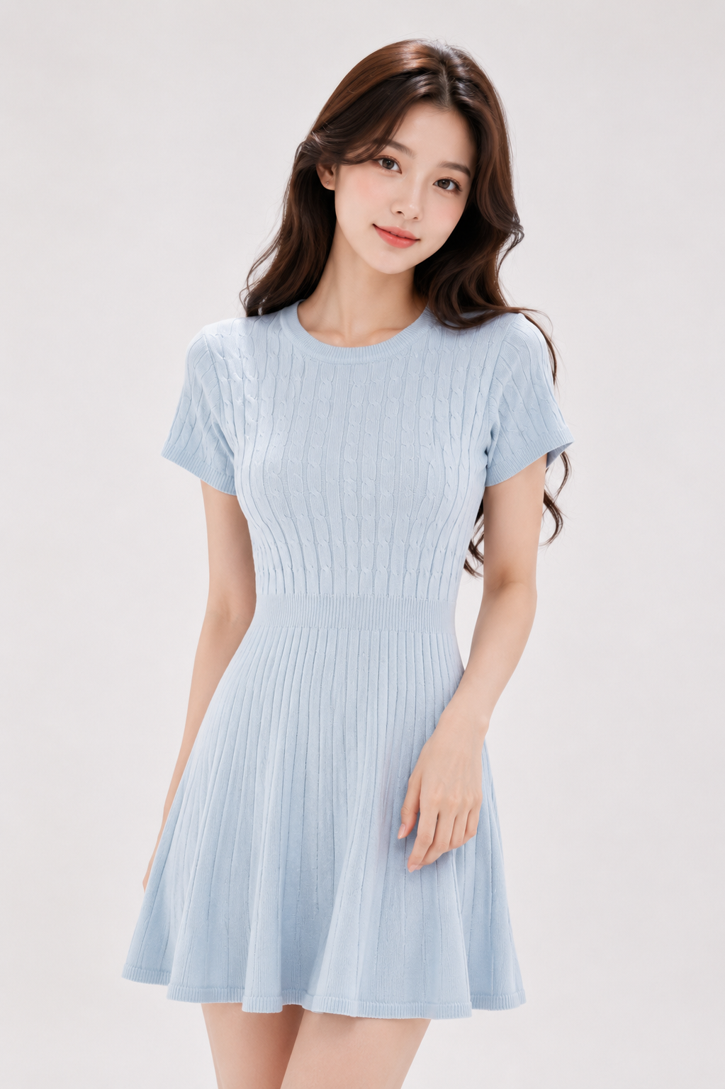 pastel blue cable-knit A-line mini dress Korean Imported Clothing in India