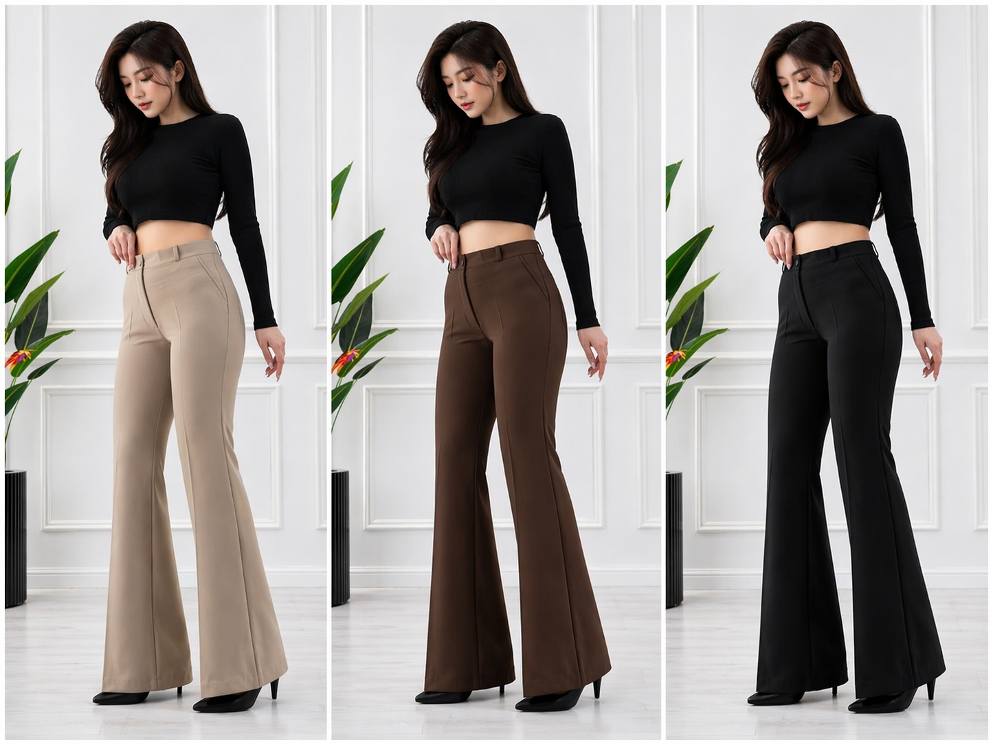 High Waist Flared Pants for Women | Korean Bootcut Trousers Pack of 4 (Sizes 28–34) Wholesale India