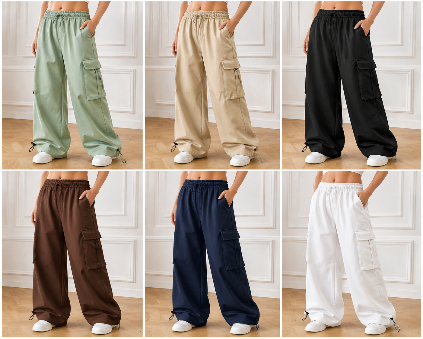 Women Cargo Pants Elastic Waist | Korean Loose Fit Utility Trousers Size Pack (28–34) Wholesale India