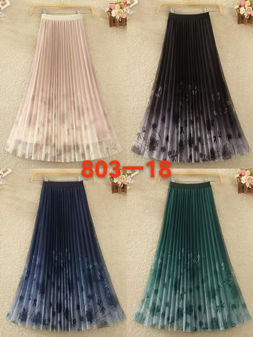 Navy Floral Hem Pleated Chiffon Maxi Skirt - Korean Wholesale Supplier India