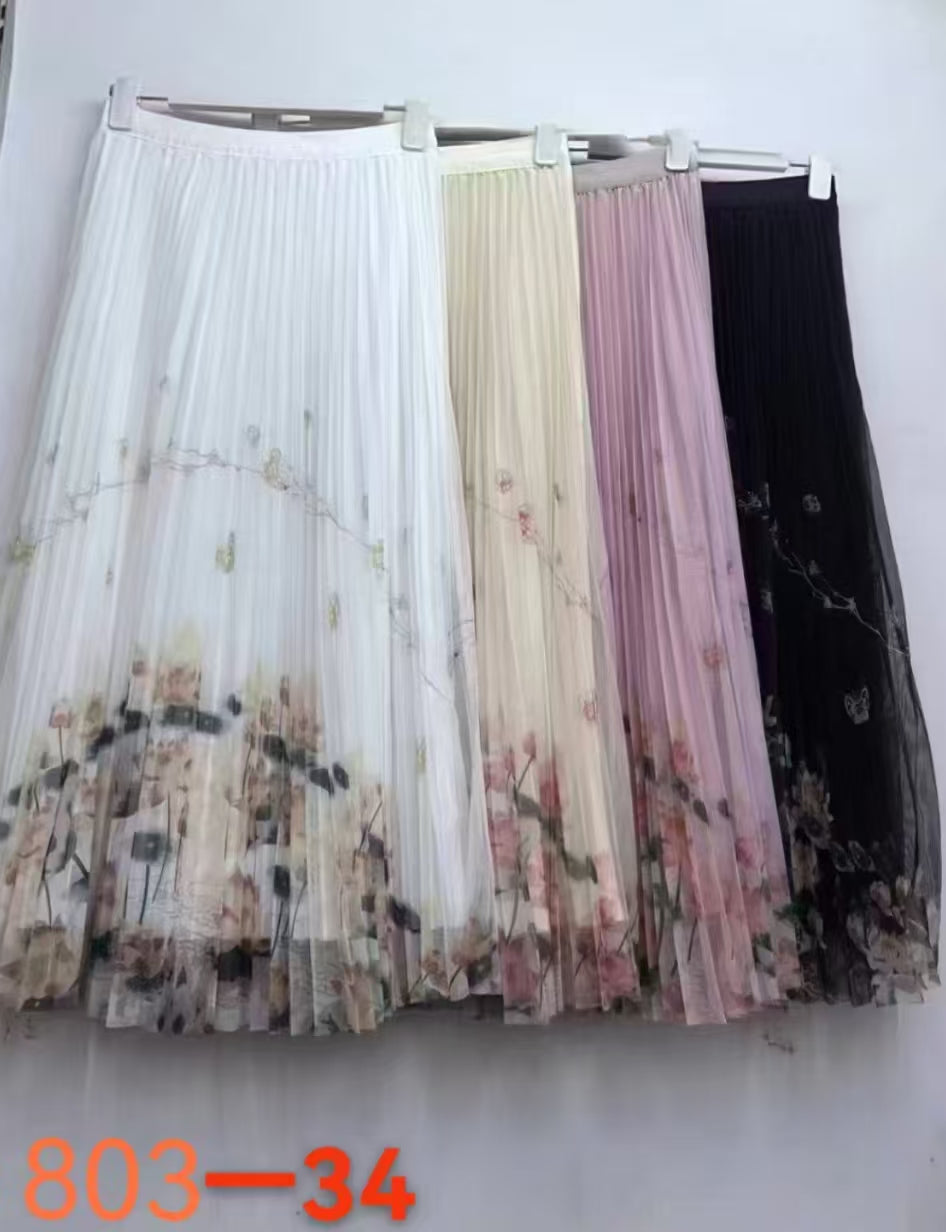 Blush Pink Floral Printed Pleated Maxi Skirt - Korean Wholesale Supplier India