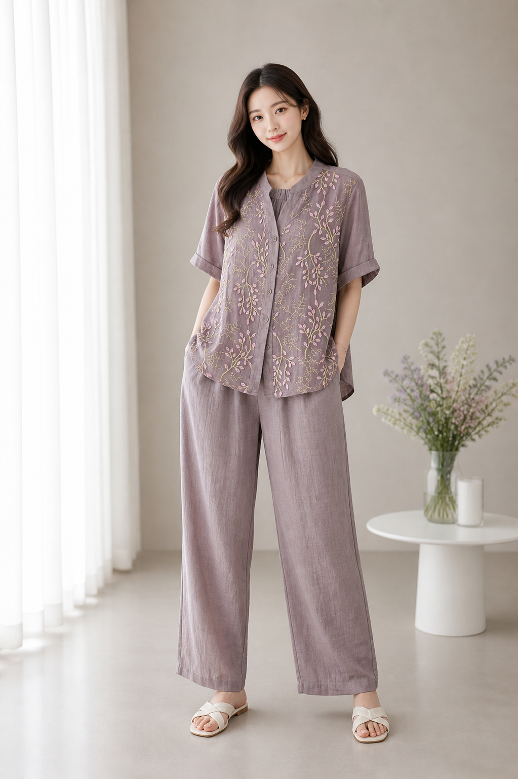 Lavender Embroidered Co-Ord Set for Women Wholesale India - Zadine Fashion