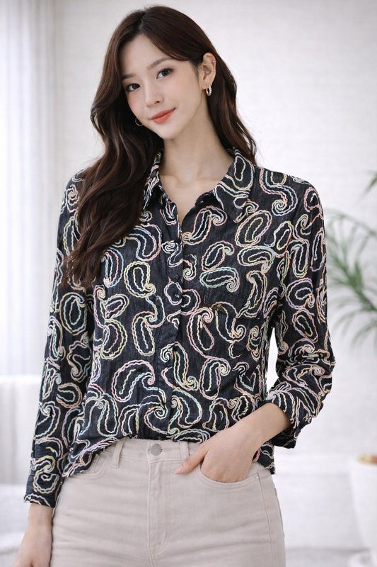 Imported Korean Printed Shirt Wholesale | Trendy Abstract Design Tops for Women | Korean Fashion Supplier India