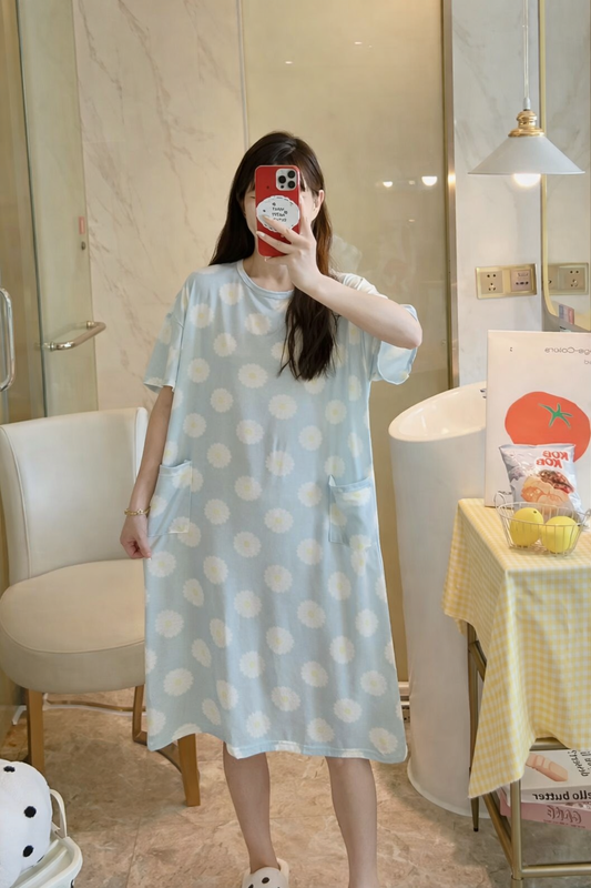 Imported Korean Printed Nighty for Women – Floral Sleep Dress | Pack of 12 | Free Size M-XL | Wholesale India