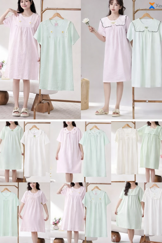 Imported Korean Solid Cotton Nighty for Women – Pack of 12 | Free Size M-XL | Wholesale Nightwear India